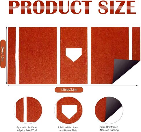 Meooeck Baseball Batting Mat Softball Inlaid Home Plate Hitting Mats Batters Box Turf Mat with Carry Strap Non-Slip Backing for Cage Indoor Outdoor in Saudi Arabia