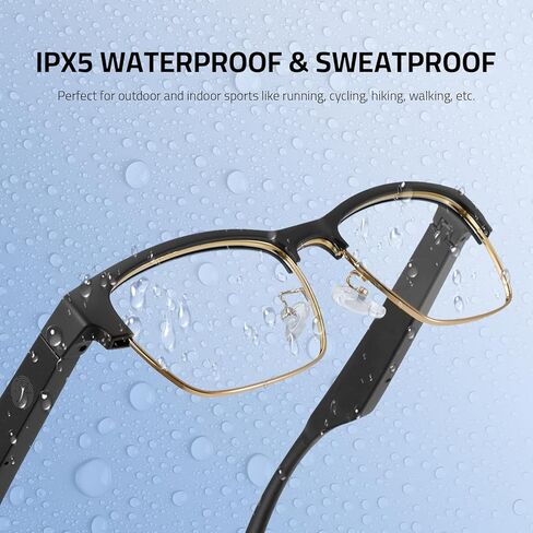 نظارات بلوتوث ذكية للرجال، نظارات صوتية زرقاء خفيفة للنساء، ميكروفون ومكبرات صوت مدمجة بصوت مفتوح للأذن، مساعد صوت بلوتوث لاسلكي IPX5 مقاوم للماء، 55 ملم، عدد 1.0 (ذهبي) in Kuwait