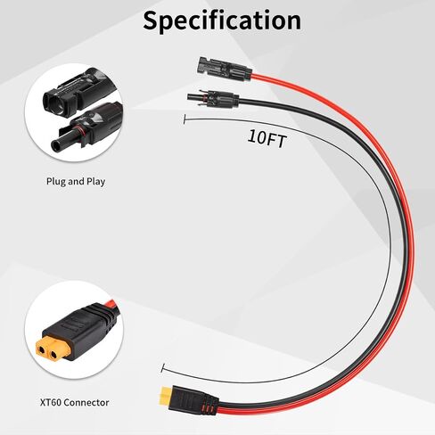 Solar to XT60 Connector Cable 10AWG 2FT Solar Panel Connector to XT60 Charging Cable for RV Portable Power Station Solar Panels in Saudi Arabia