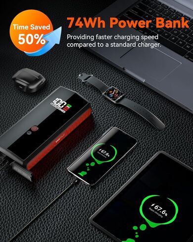 Vantrue JS1 جهاز تشغيل السيارة المحمول، حزمة معززة لبطارية السيارة بقدرة 3000 أمبير لما يصل إلى 6.0 لتر من الغاز ومحركات الديزل 3.0 لتر، وبنك طاقة 74 وات في الساعة 12 فولت مع شحن سريع 30 وات، وشاشة LCD، وإضاءة LED وUSB QC3.0 in Kuwait