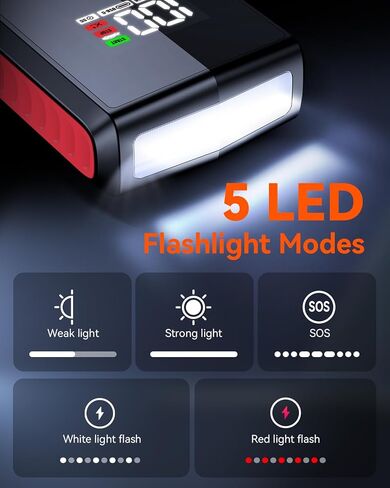 Vantrue JS1 جهاز تشغيل السيارة المحمول، حزمة معززة لبطارية السيارة بقدرة 3000 أمبير لما يصل إلى 6.0 لتر من الغاز ومحركات الديزل 3.0 لتر، وبنك طاقة 74 وات في الساعة 12 فولت مع شحن سريع 30 وات، وشاشة LCD، وإضاءة LED وUSB QC3.0 in Kuwait