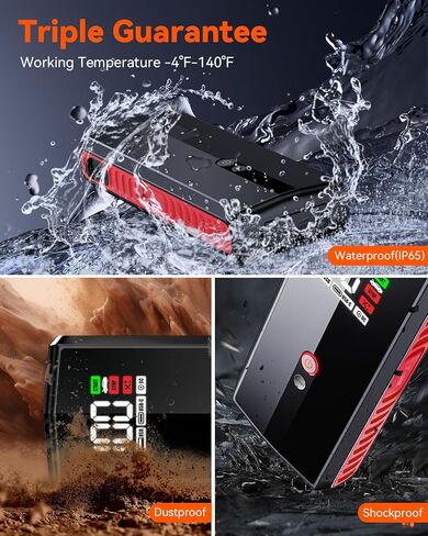 Vantrue JS1 جهاز تشغيل السيارة المحمول، حزمة معززة لبطارية السيارة بقدرة 3000 أمبير لما يصل إلى 6.0 لتر من الغاز ومحركات الديزل 3.0 لتر، وبنك طاقة 74 وات في الساعة 12 فولت مع شحن سريع 30 وات، وشاشة LCD، وإضاءة LED وUSB QC3.0 in Kuwait