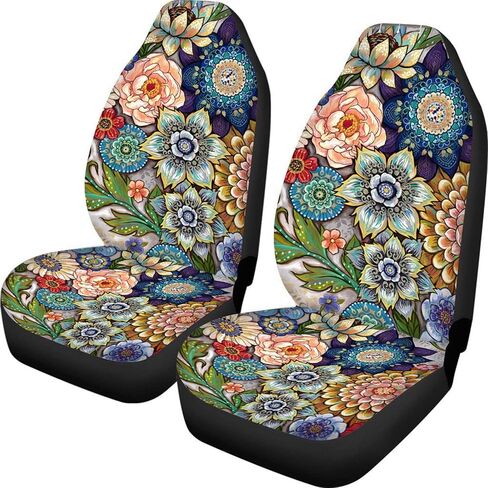 TOADDMOS Bright Blossoms Colorful Boho Floral Print Car Seat Covers for Women,Universal Auto Front Seats Protector Fits for Car,SUV Sedan,Truck in Saudi Arabia
