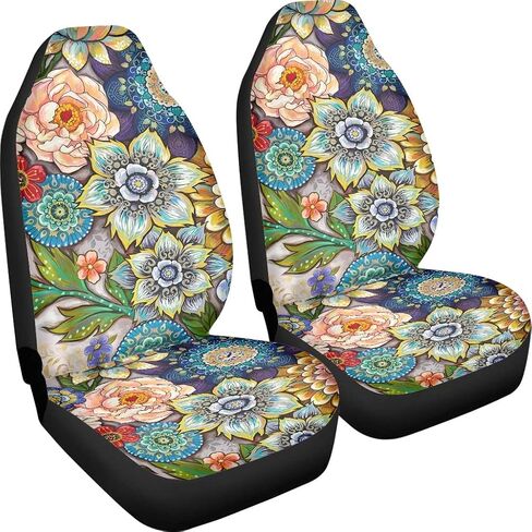 TOADDMOS Bright Blossoms Colorful Boho Floral Print Car Seat Covers for Women,Universal Auto Front Seats Protector Fits for Car,SUV Sedan,Truck in Saudi Arabia