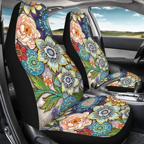 TOADDMOS Bright Blossoms Colorful Boho Floral Print Car Seat Covers for Women,Universal Auto Front Seats Protector Fits for Car,SUV Sedan,Truck in Saudi Arabia