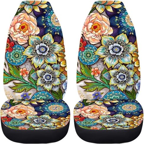 TOADDMOS Bright Blossoms Colorful Boho Floral Print Car Seat Covers for Women,Universal Auto Front Seats Protector Fits for Car,SUV Sedan,Truck in Saudi Arabia