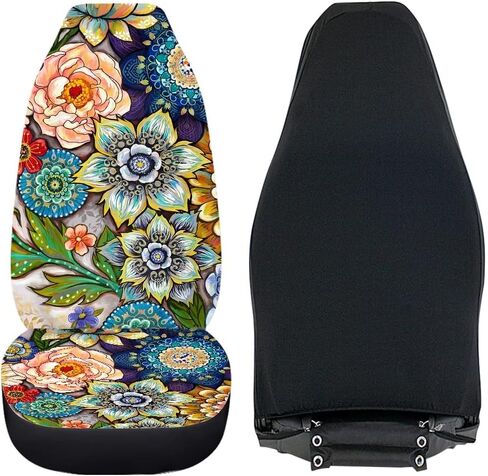 TOADDMOS Bright Blossoms Colorful Boho Floral Print Car Seat Covers for Women,Universal Auto Front Seats Protector Fits for Car,SUV Sedan,Truck in Saudi Arabia