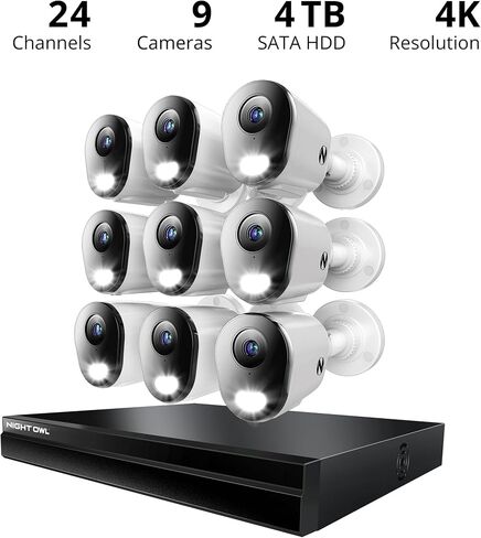 Night Owl Power Over Ethernet 24 Channel NVR Video Home Security Camera System with (9) Wired IP 4K HD Indoor/Outdoor Deterrence Cameras and 4TB Hard Drive (Add up to 8 Wi-Fi Cameras) in Saudi Arabia