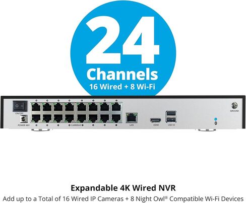 Night Owl Power Over Ethernet 24 Channel NVR Video Home Security Camera System with (9) Wired IP 4K HD Indoor/Outdoor Deterrence Cameras and 4TB Hard Drive (Add up to 8 Wi-Fi Cameras) in Saudi Arabia