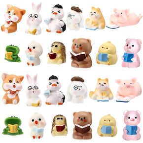 24 Pcs Reading Gifts for Women Mini Resin Animals Book Club Gifts Book Lovers Gift Bookish Weird Tiny Resin Ornaments Reading Gifts for Librarian Readers Teacher Bookstore Workers