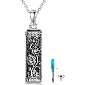 Rose/Daisy Urn Necklace for Ashes Sterling Silver Rose/Daisy with Hollow Cylinder Cremation Keepsake Rose/Daisy Memorial Jewelry for Ashes Rose/Daisy Bar Urn Pendant Necklace for Women Men