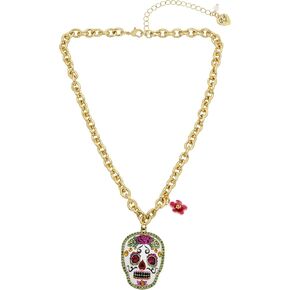 Betsey Johnson Womens Sugar Skull Pendant Necklace