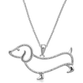 Jewelili Diamond Dachshund Dog Necklace Pendant in Sterling Silver with 18 inch Rolo Chain