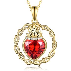 Sacred Heart Necklace S925 Sterling Silver Sacred Heart of Jesus Necklace Religious Jewelry Gifts for Women