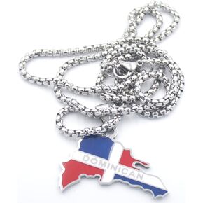 Dominican Republic Necklace: Cadenas para Hombre con Dije, Republica Dominicana Souvenirs Chain for Women Men, Stainless Steel Pendant, Fashion Unisex Jewelry, Country's Map Enamel