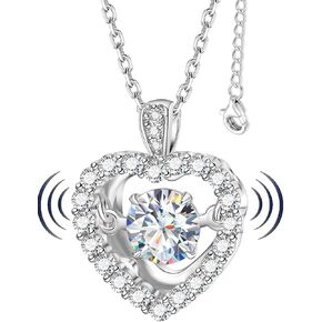Diamond Floating Necklace for Women,1Carat Moissanite Dancing Heart Pendant,Lab Diamond Heart Jewelry Love You Necklace Gift for Mother's Day Women Mom