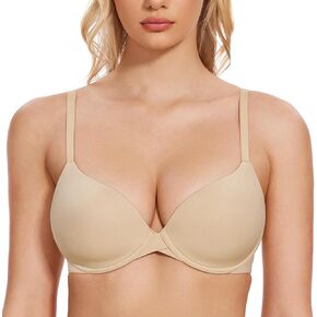 Wingslove Women's Push Up T-Shirt Bra Underwire Lightly Padded Comfort Smoothing Plunge Seamless Everyday Bra