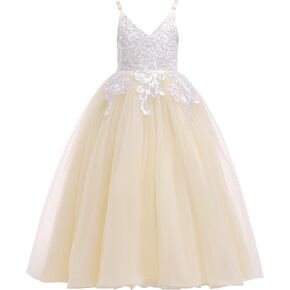 Weileenice Flower Girl Lace Bridesmaid Dress Embroidery Princess Wedding Party Pageant Gown Kids Prom Tulle Maxi Dresses