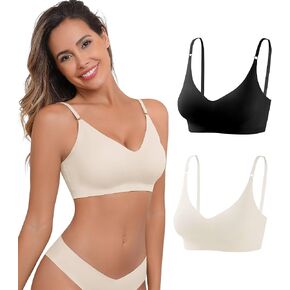 Wireless Tshirt Bras for Women - Womens Seamless Bralettes No Underwire Comfortable Padded Everyday Bra Pack