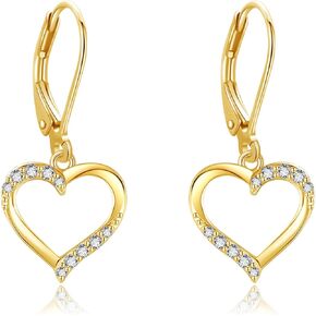 DOVRAN 14k Gold Heart Earrings for Women Solid Gold Heart Leverback Earrings Heart Dangle Earrings Love Heart Jewelry for Her