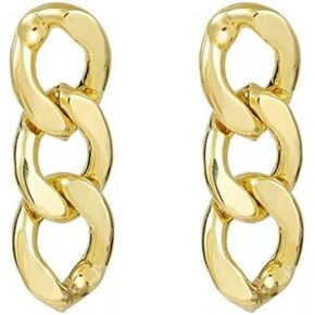 18K Gold Plated Thick Cuban Link Chain Drop Earrings Waterproof Hypoallergenic Stainless Steel Women's Jewelry