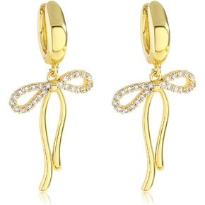 Gold Bow Drop Earrings For Women Cubic Zirconia Bowknot Dangle Earrings Statement Party Jewelry