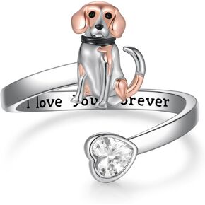 Beagle Ring S925 Sterling Silver Dog Open Ring Dog Jewelry Beagle Gifts for Women