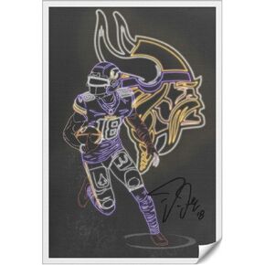 Justin Jefferson Rugby Poster Neon Effect Canvas Wall Art Printed for Home Decor Livingroom Football Sports Fans Gift Decoration (Jefferson, 16x24inch, Unframed) in Kuwait