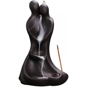 YYW حامل البخور السيراميك، تماثيل الحب للزوجين تمثال مبخرة بتدفق خلفي، شلال البخور مع 20 مخاريط البخور، 30 عصا البخور ديكور مكتب الغرفة لعيد الحب in Kuwait