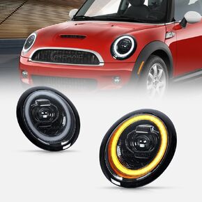 Archaic Headlights Assembly for Mini Cooper R50-53 2001-2007, Full LED Front Lamps for 1st gen Mini, Sequential Turn Signal Head Light Assemblies, Plug&Play, Pair[Black Trim]