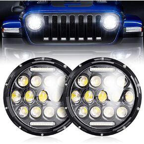 nifeida 75W Round Headlight for Wrangler, 7Inch Round Headlamps with Hi/Lo Beam, DRL and Amber Turn Signal Compatible with Jeep Wrangler JK TJ LJ CJ 97-18 Hummer H1 H2, DOT Approved H4 H13 Adapter