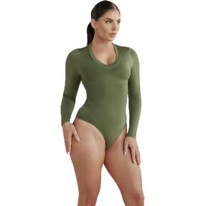 Pinsy Shapewear Long Sleeve V Neck Butter Sculpt® Seamless Shapewear Bodysuit