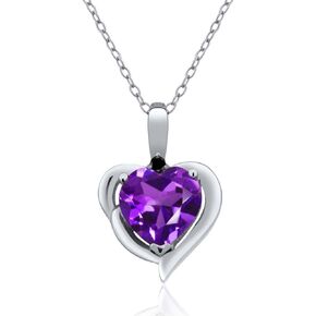 Gem Stone King 925 Sterling Silver 8MM Heart Shape Gemstone Birthstone and 1.5MM Accent Diamond Heart Pendant Necklace For Women | With 18 Inch Silver Chain