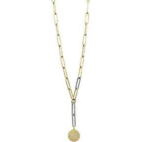 Vince Camuto Two-Tone Chain Link Crystal Glass Stone Coin Pendant Necklace
