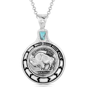 Montana Silversmiths Buffalo Plains Buffalo Nickel Coin Replica Pendant 28 Inch Necklace