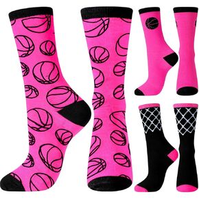 Xtinmee 6 Pairs Basketball Girl Neon Pink Socks Sport Sock Gifts Team Stuff