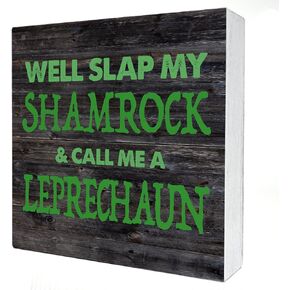 St. Patrick's Day Wood Box Sign Home Decor Rustic St. Patrick's Day Shamrock Wooden Box Sign Block Plaque for Wall Tabletop Desk Decoration