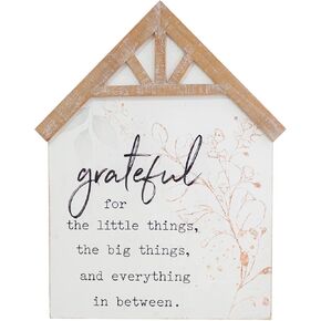 Grateful for The Little Things, The Big Things, and Everything in Between Sign, Farmhouse Wall Decor for Living Room, House Shaped Rustic Wooden Wall Decor, 16.54"×21.06", Distressed
