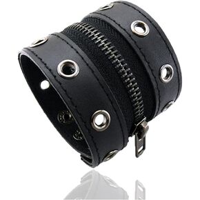 Xusamss Punk Alloy Zipper Wristband Pu Leather Cuff Bracelet,7 1/2 Wrist