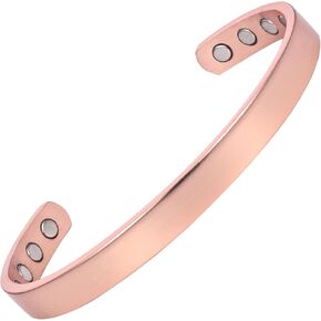 MagEnergy Copper Bracelet for Men and Women, 99.9% Pure Copper Magnetic Bangle with 8pcs 3500 Gauss Magnets, Thinker Version Adjustable Copper Cuff(Rose Gold)