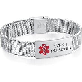 Medical Alert Bracelets for Men Women Adjustable Stainless Steel Mesh Band Medical Id Bracelets with Engraving