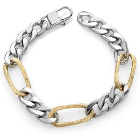 Gem Stone King Men's 14K Gold Plated Stainless Steel Link Bracelet 8.5 Inch with Lobster Clasp