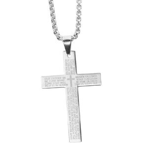 Large Gothic Cross Necklace silver-tone pendant with glass stone, on 24" steel chain…