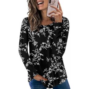 HOTGIFT Women's 2025 Fall Winter T-Shirts Casual Long Sleeve Crewneck Tunic Tops Loose Comfy Blouse