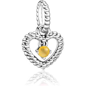 November Birthstone Charms 925 Sterling Silver Love Heart Charms for Bracelet Necklace Happy Birthday Charms Heart Dangle Beaded