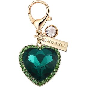 MC452 Little Crystal Love Heart Lobster Clasp Charm for Women with Velvet Bag (Green,1 Piece)