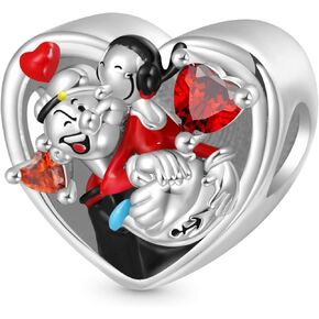 GNOCE Popeye Valentine 'HUG ME' Heart Charm for Women, S925 Sterling Silver Dangle Charms for Women Wife, Valentine‘s Day, Mother’s Day Jewelry