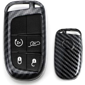 iJDMTOY Exact Fit Glossy Black Carbon Fiber Finish Key Fob Shell Compatible with Charger Challenger Dart Durango Journey, Grand Cherokee Renegade, 200 300 Smart Key