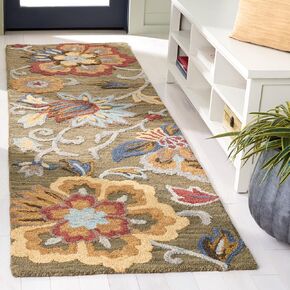 SAFAVIEH Blossom Collection Runner Rug - 2'3" x 8', Green & Red, Floral Design, Handmade Wool, Ideal for The Living Room, Bedroom, Dining Room (BLM404Y-28)