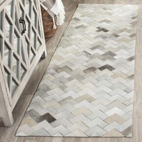 SAFAVIEH Studio Leather Collection 2'3" x 7' Grey STL183A Handmade Mid-Century Modern Leather Runner Rug